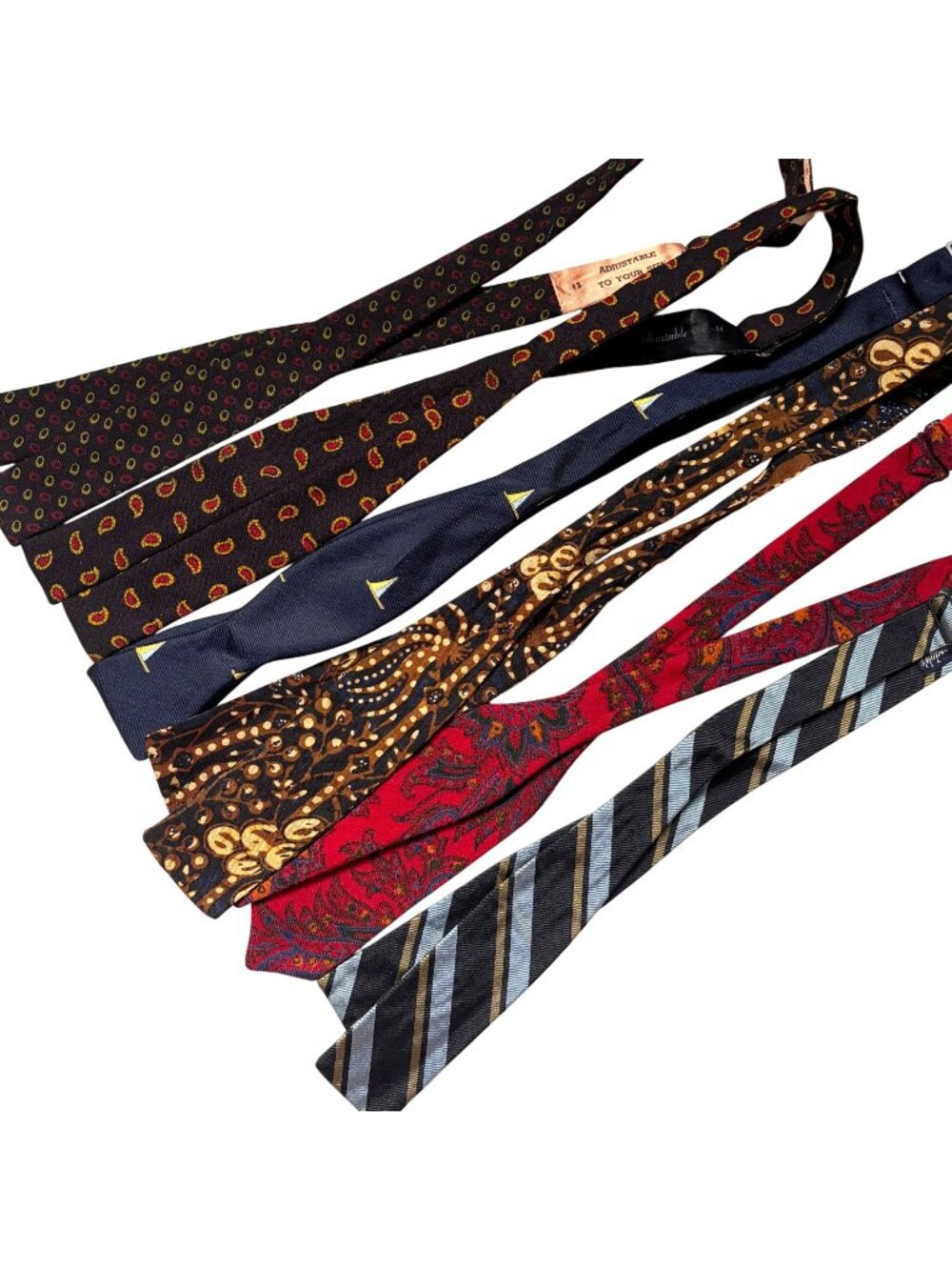 Vintage Bow Tie Lot Of 6 Silk Wool Black Red Brown Paisley Striped Patterns
